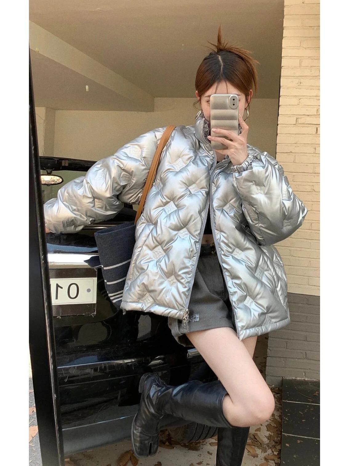 루이비통 메탈릭 실버 리버시블 재킷