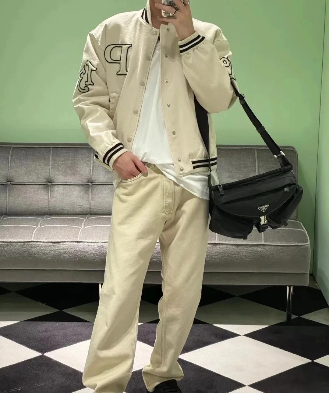 프라다 패치 코튼 봄버 재킷