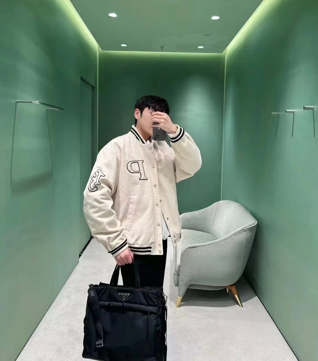 프라다 패치 코튼 봄버 재킷