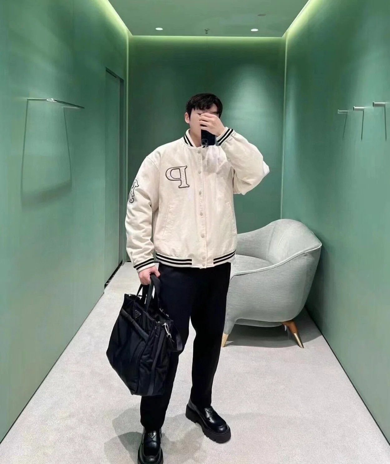 프라다 패치 코튼 봄버 재킷