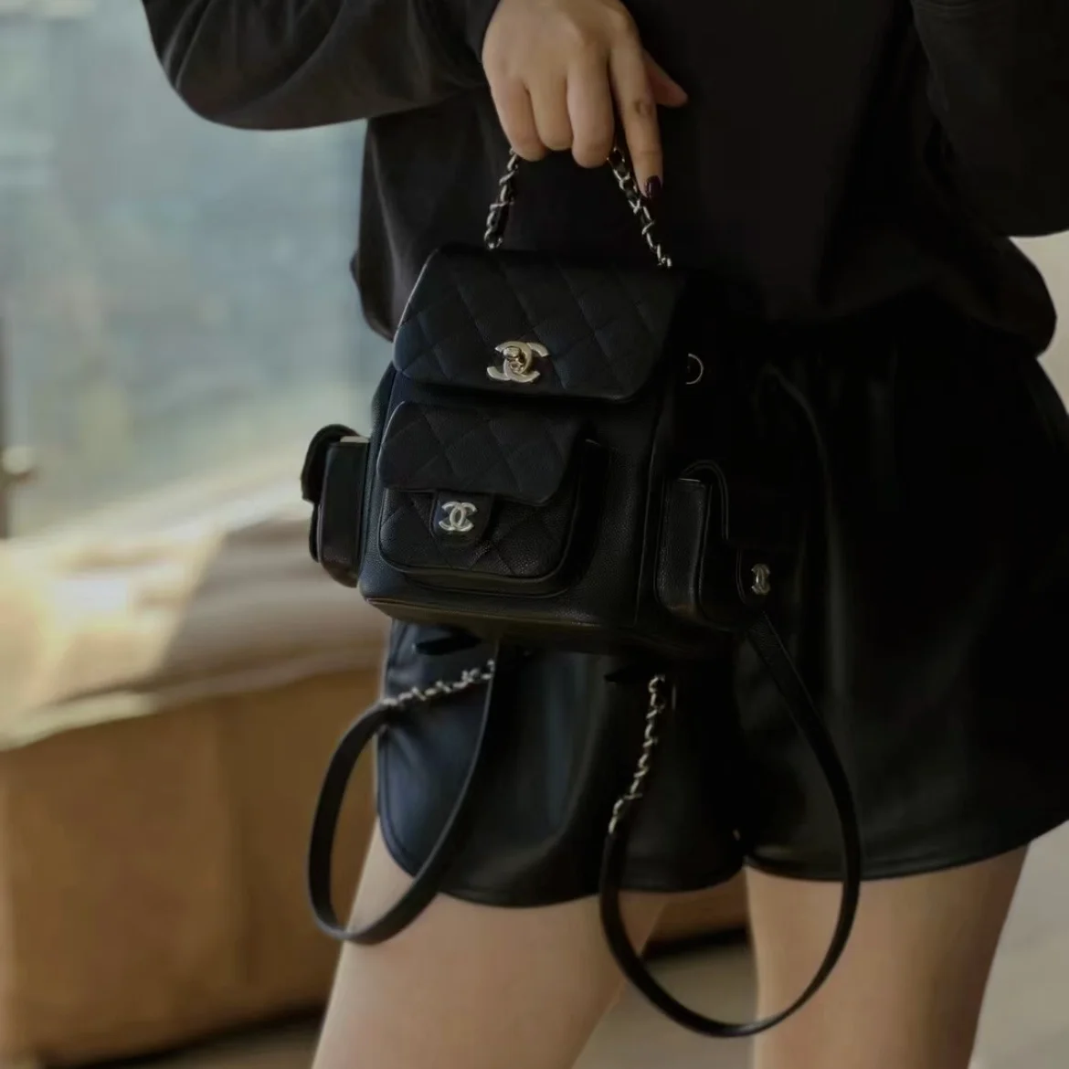샤넬 듀마 백팩 3포켓 스몰 캐비어 블랙 AS4399