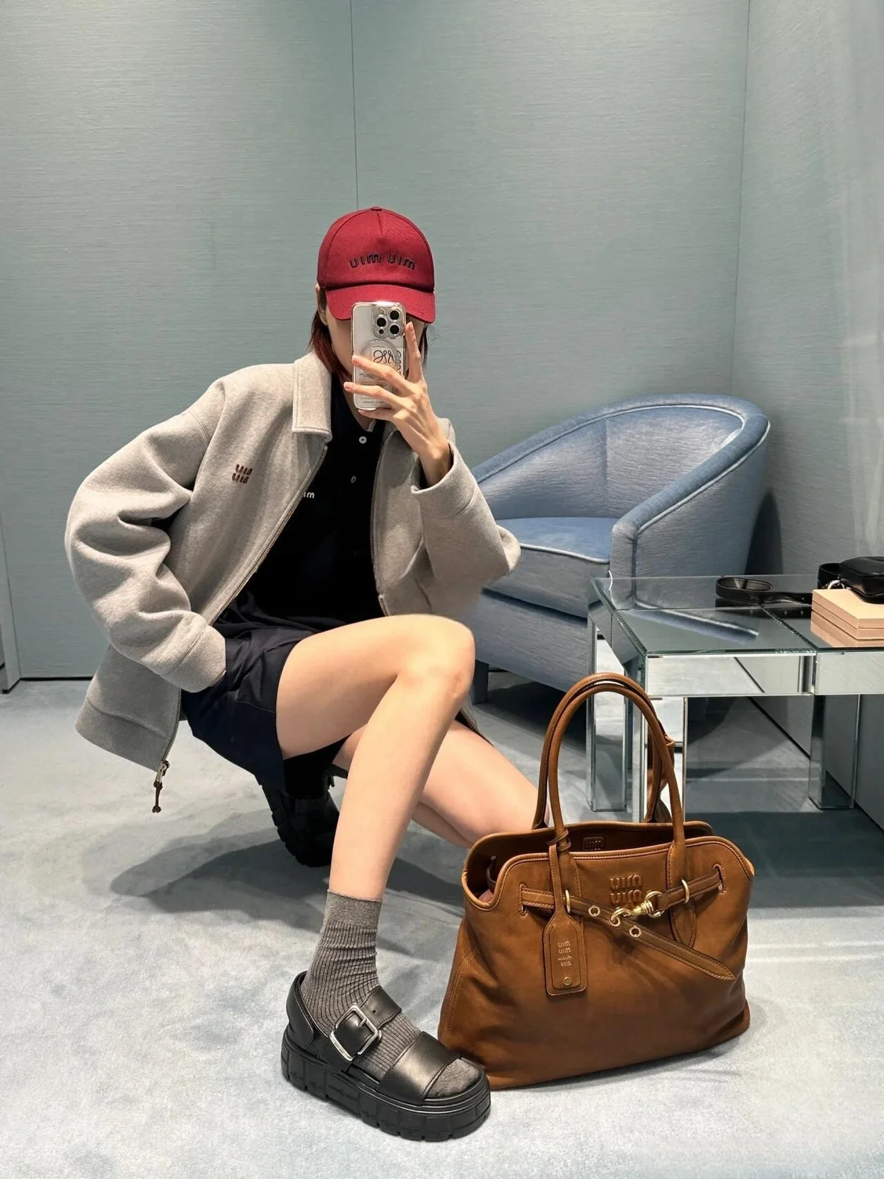 미우미우 저지 블루종 재킷