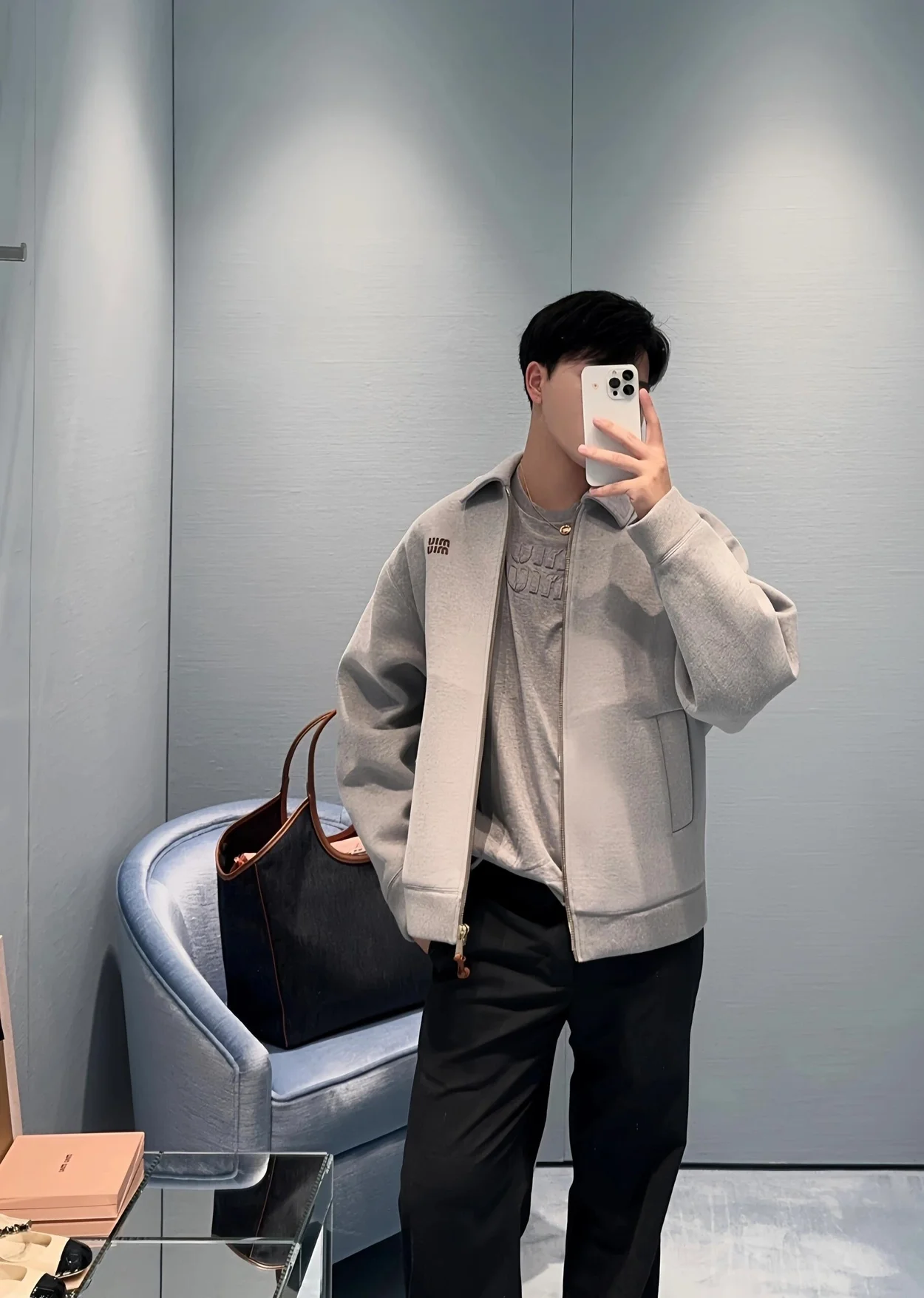 미우미우 저지 블루종 재킷