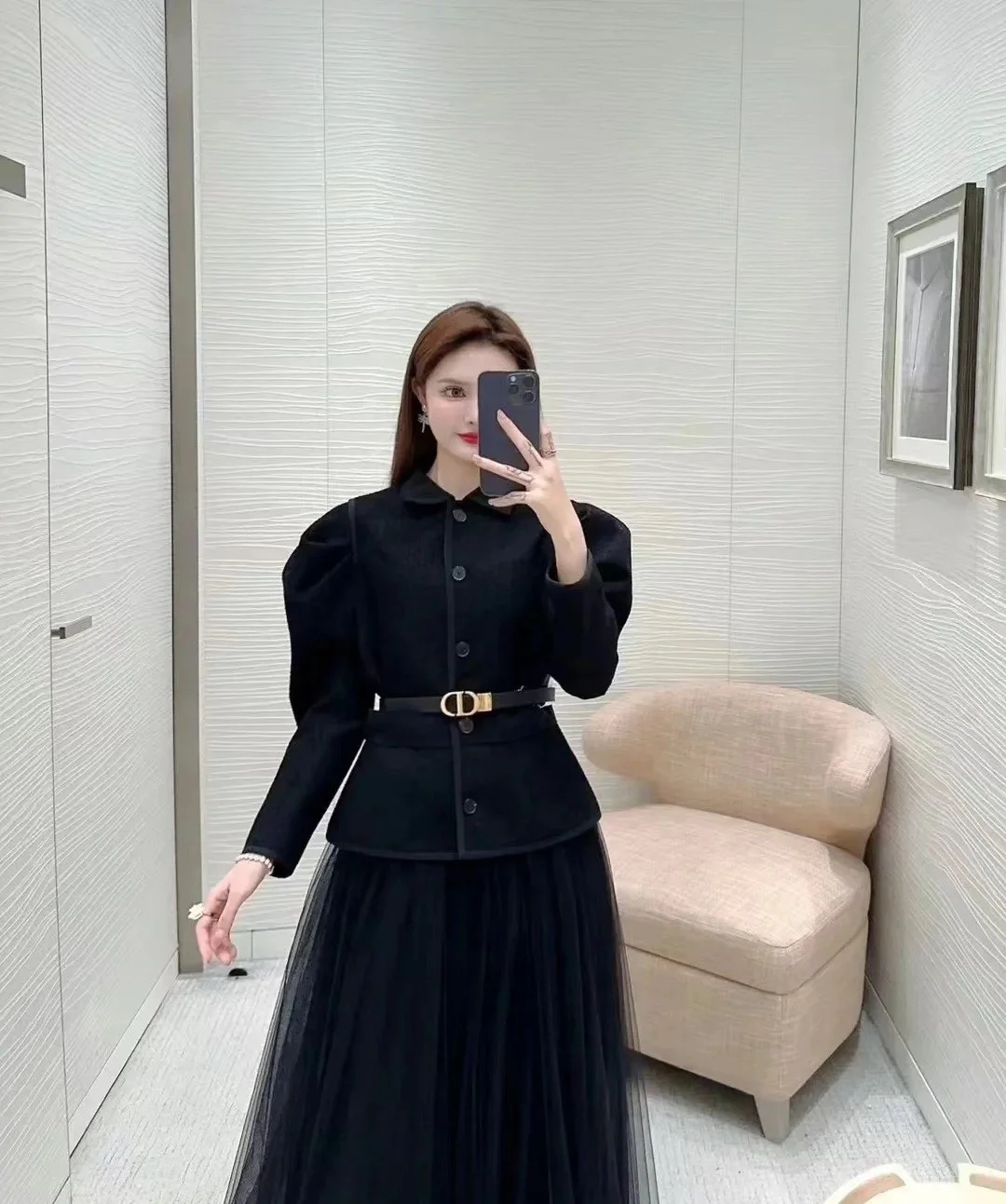 디올 블랙 버진 울 코튼 부클레 피티드 재킷