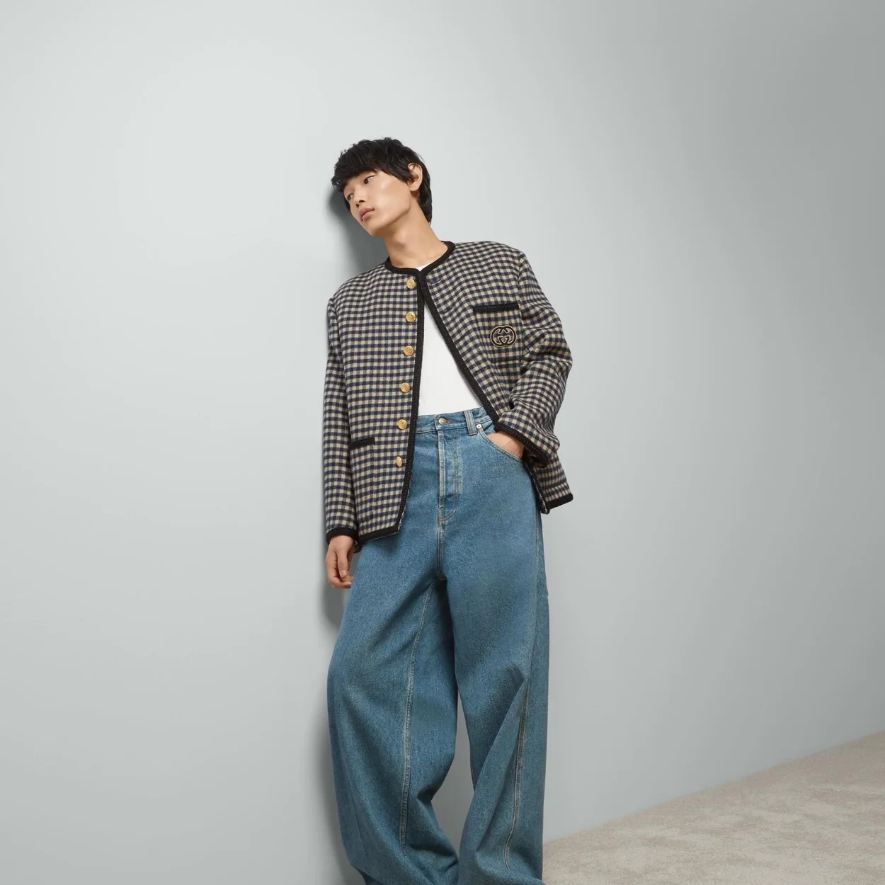 구찌 인터로킹 G 울 깅엄 재킷