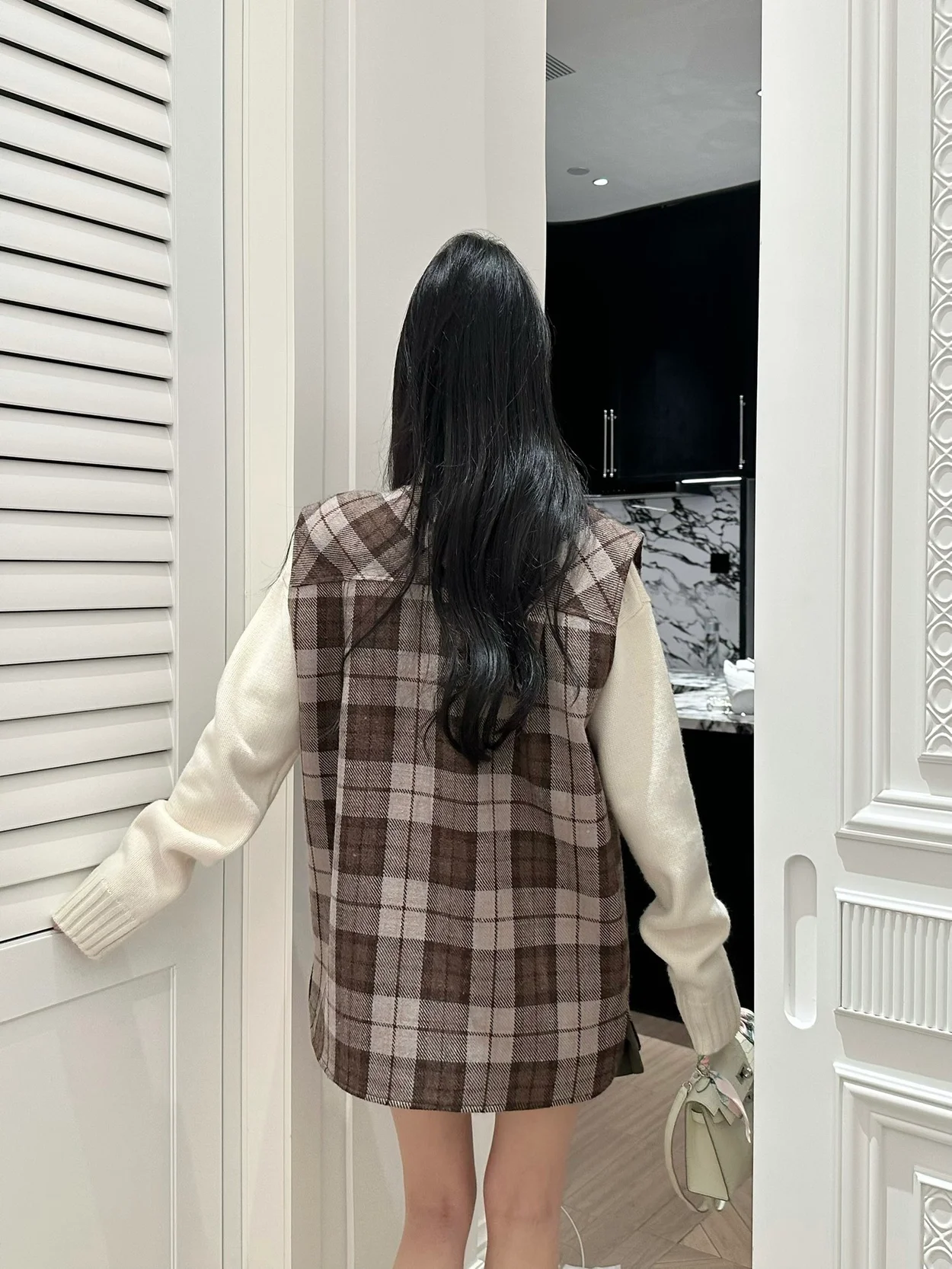 미우미우 체크 블루종 베스트