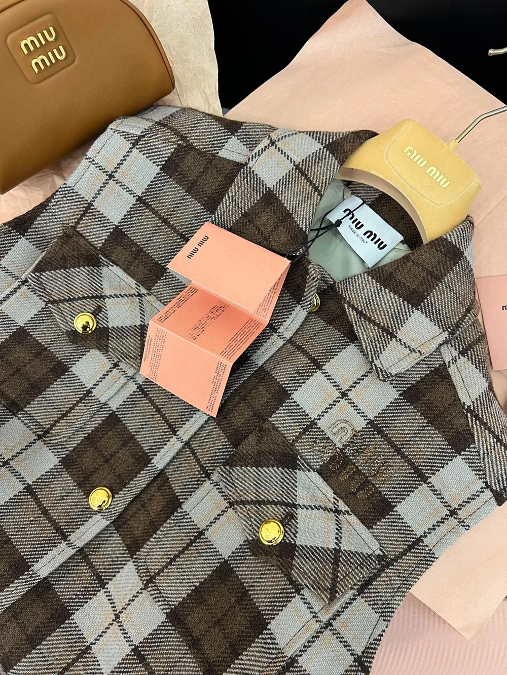 미우미우 체크 블루종 베스트