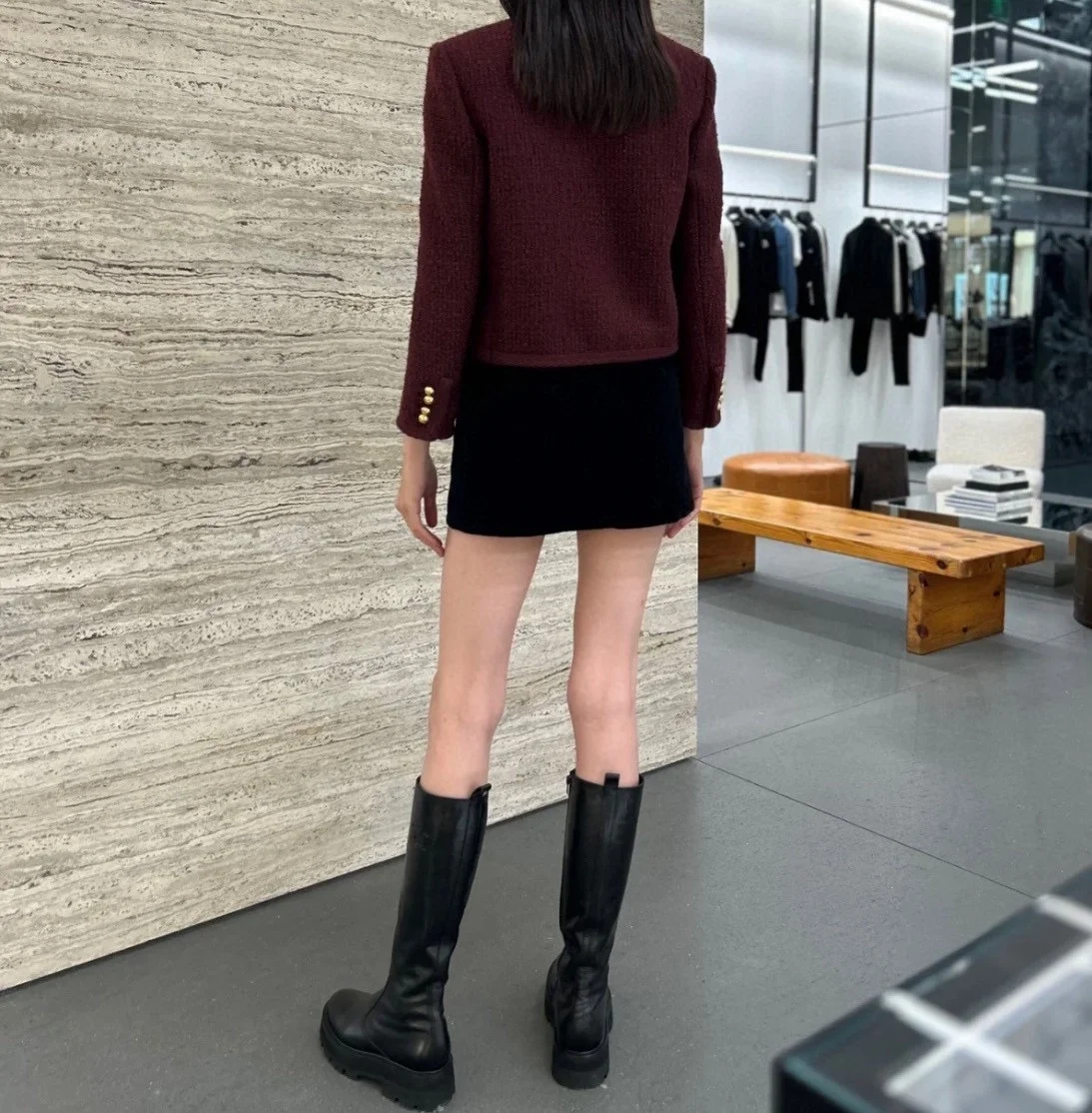 셀린느 버건디 우븐 트위드 자켓