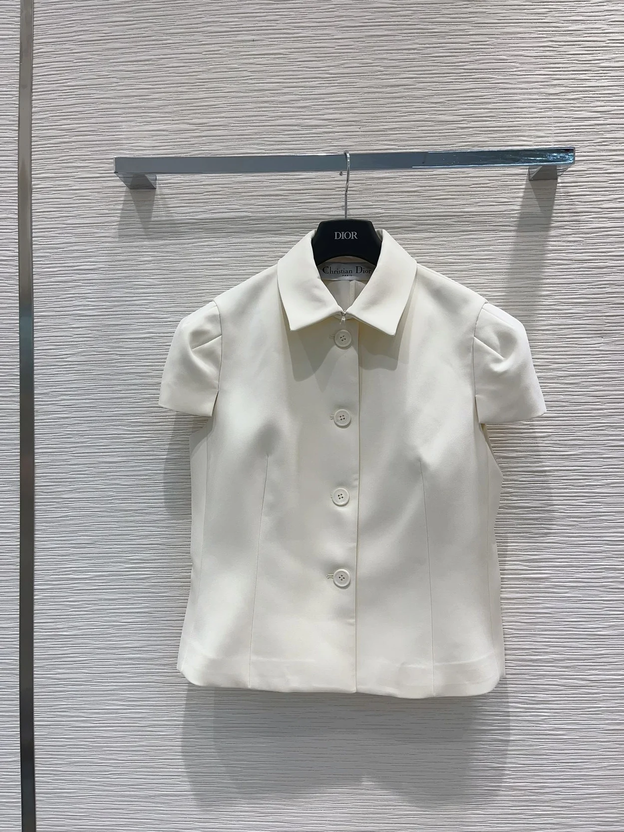 디올 피티드 반소매 울 실크 화이트 자켓