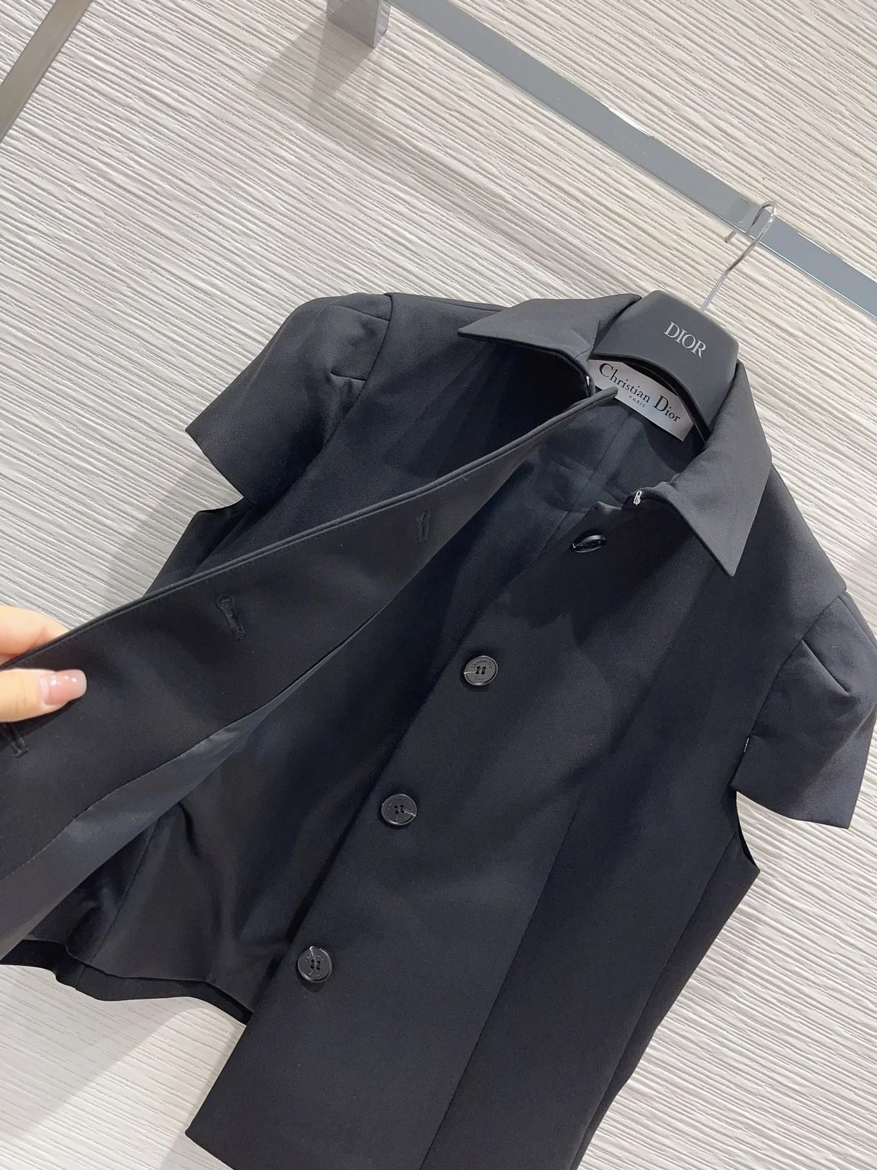 디올 피티드 반소매 울 실크 블랙 자켓