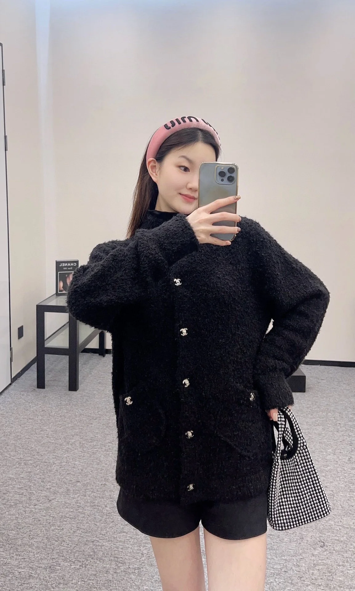 샤넬 라펠 포켓 울 니트 가디건 블랙