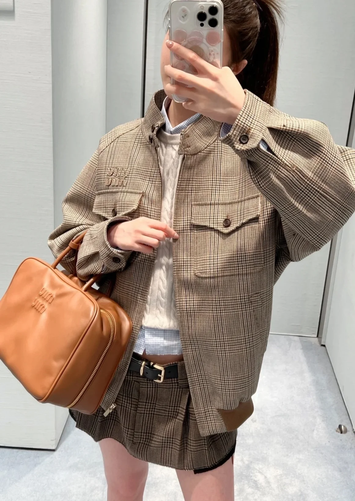 미우미우 프린스 오브 웨일즈 체크 블루종 자켓