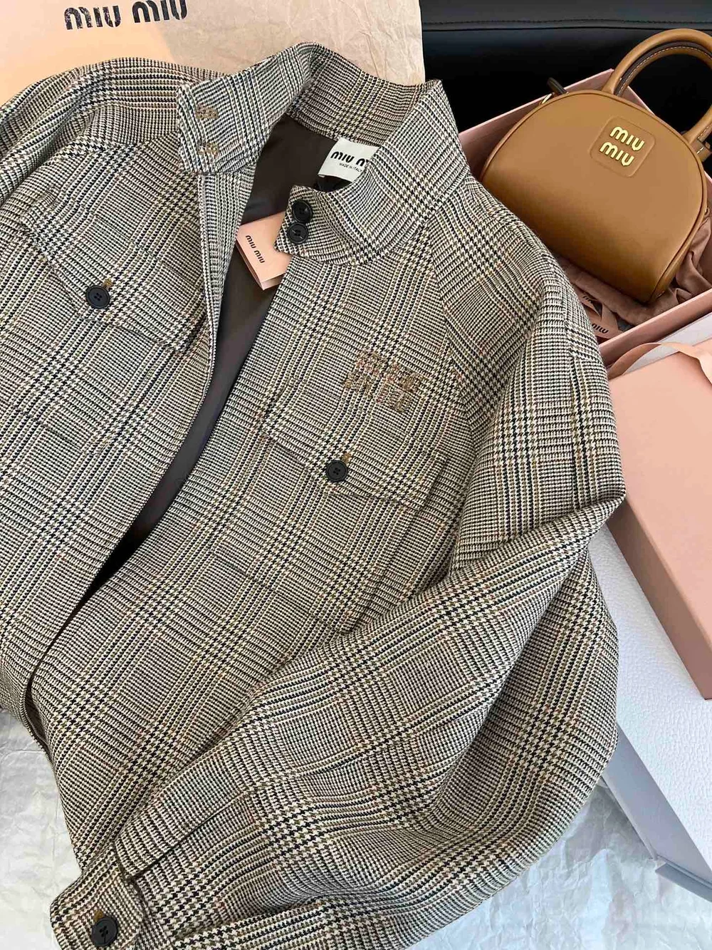 미우미우 프린스 오브 웨일즈 체크 블루종 자켓