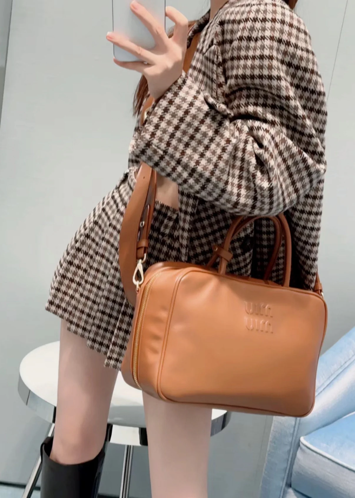 미우미우 더블 브리스티드 하운즈투스 체크 자켓