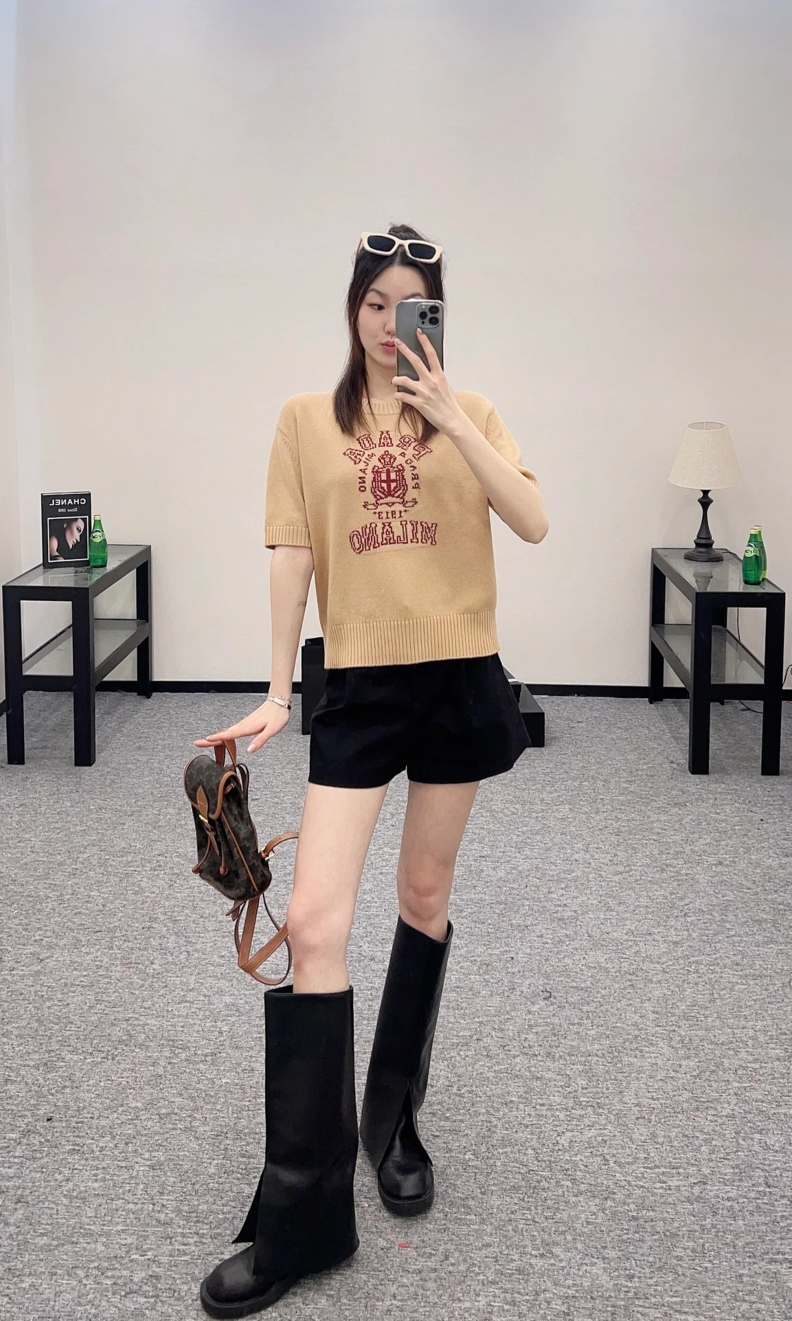 프라다 울 캐시미어 크루넥 스웨터 베이지
