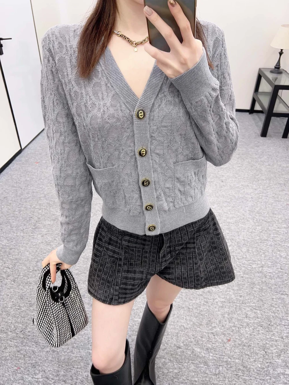 디올 오블리크 가디건 그레이