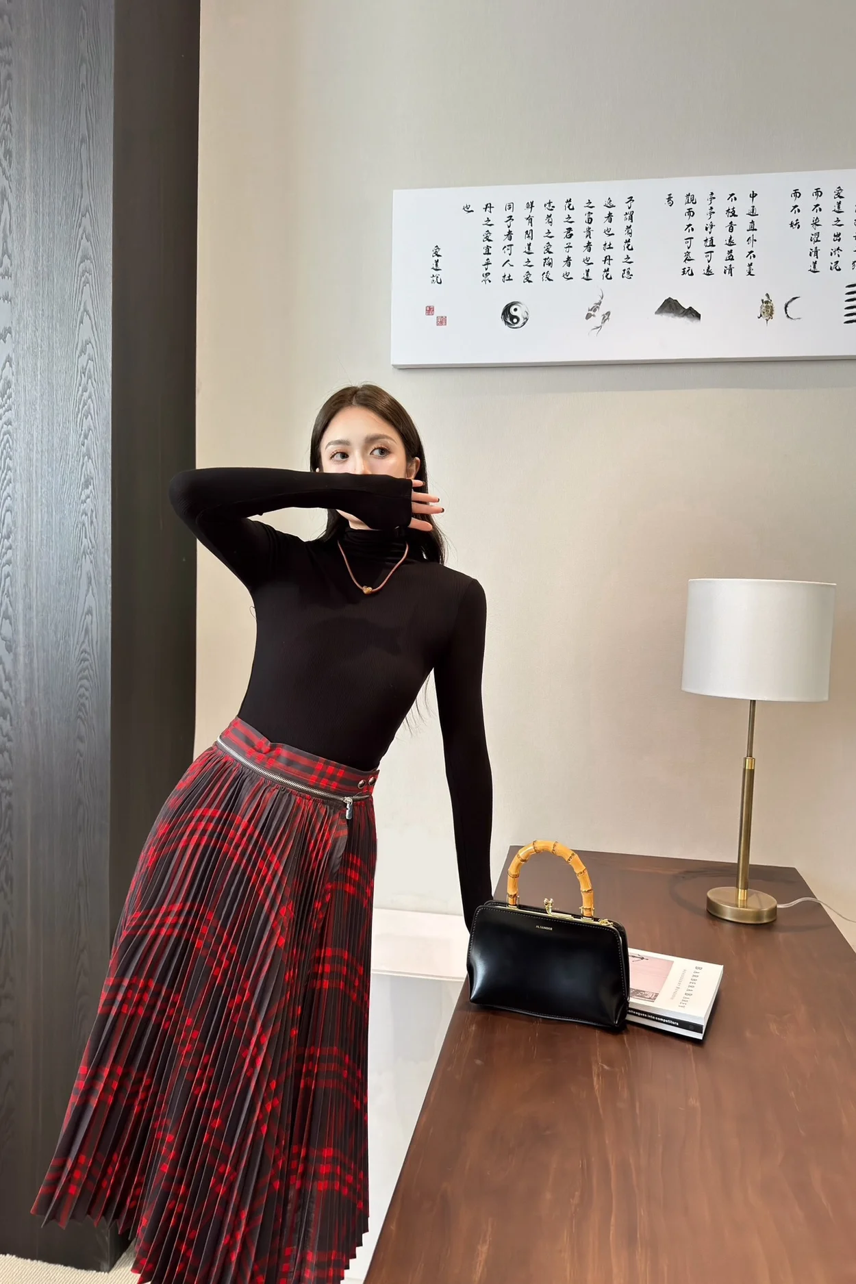 버버리 플리츠 체크 울 블렌드 스커트