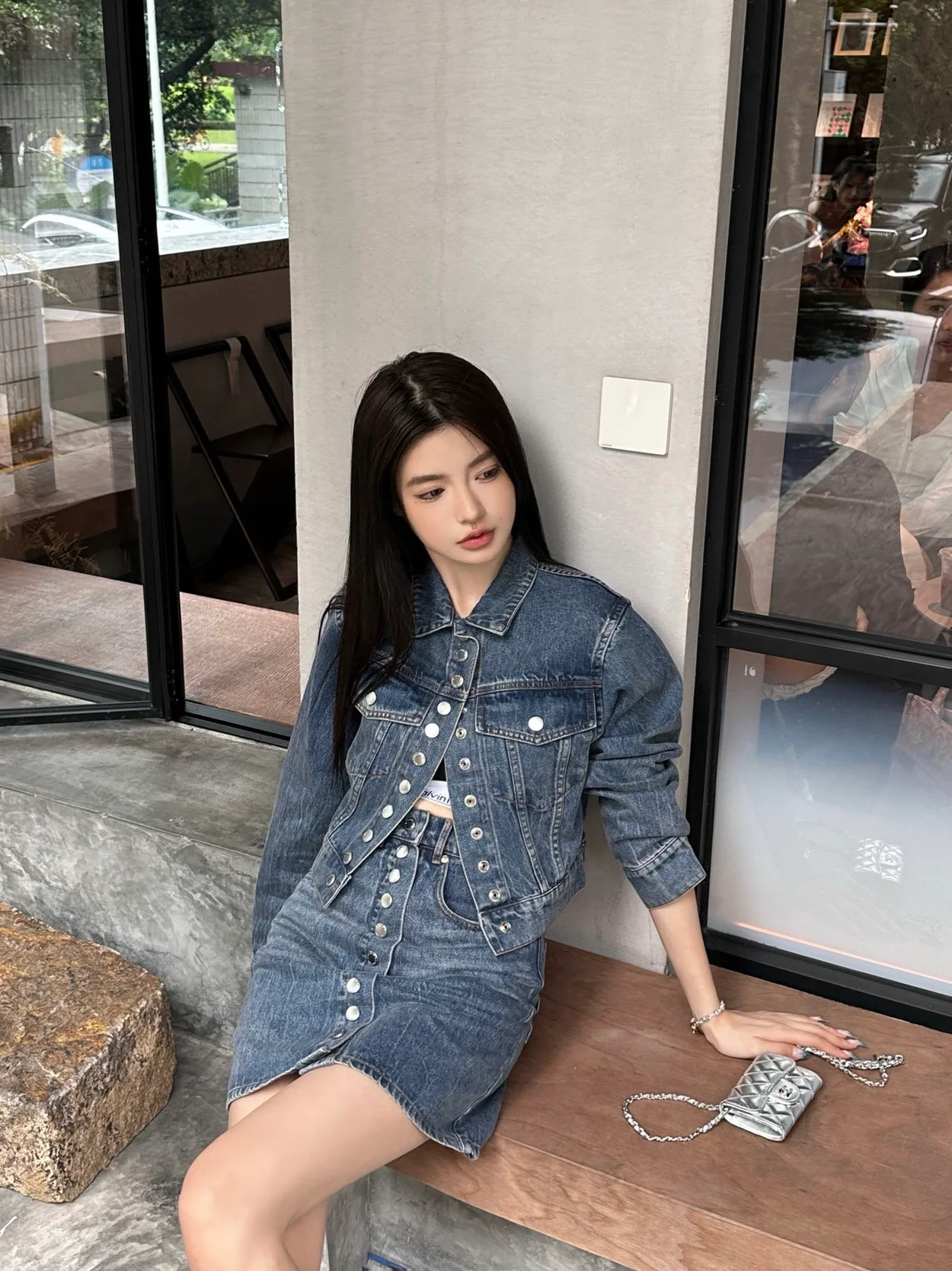 알렉산더왕 컴포트 스트레치 데님 하이웨이스트 스커트