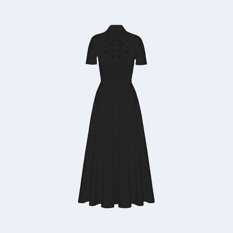 발렌티노 컴팩트 포플린 자수 미디 드레스 블랙