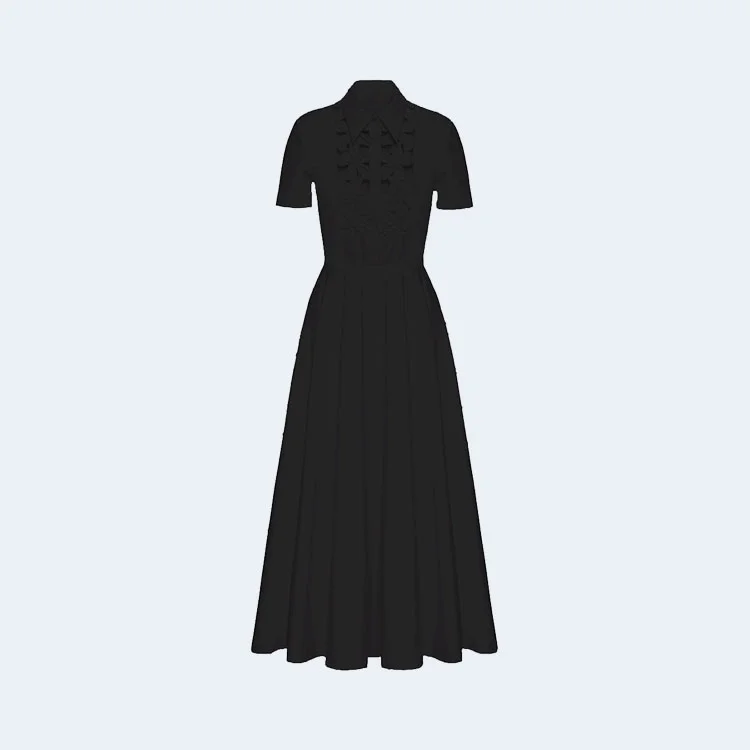 발렌티노 컴팩트 포플린 자수 미디 드레스 블랙