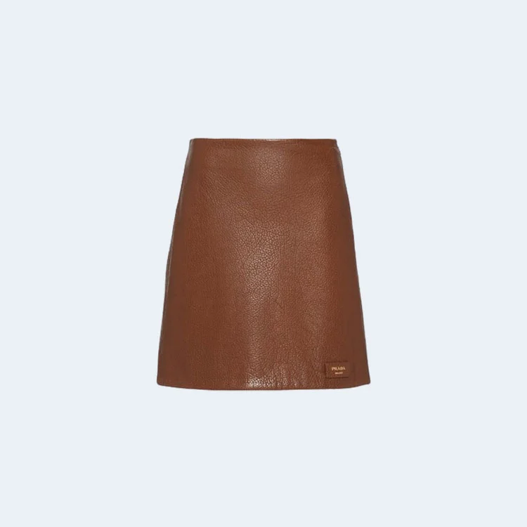 프라다 나파 레더 스커트 브라운