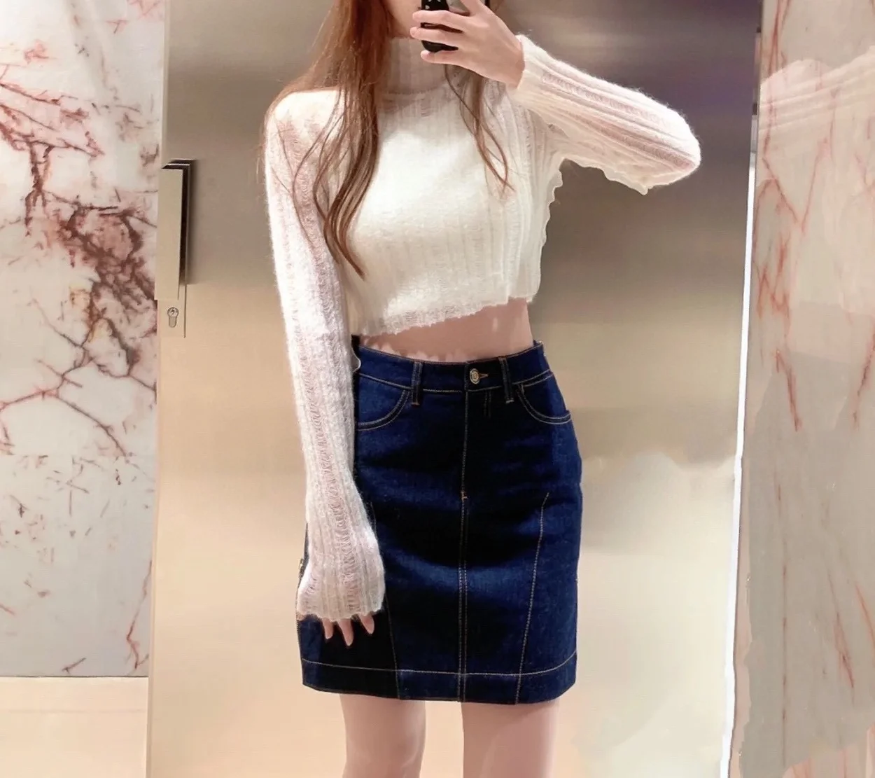셀린느 블루 데님 미니 스커트
