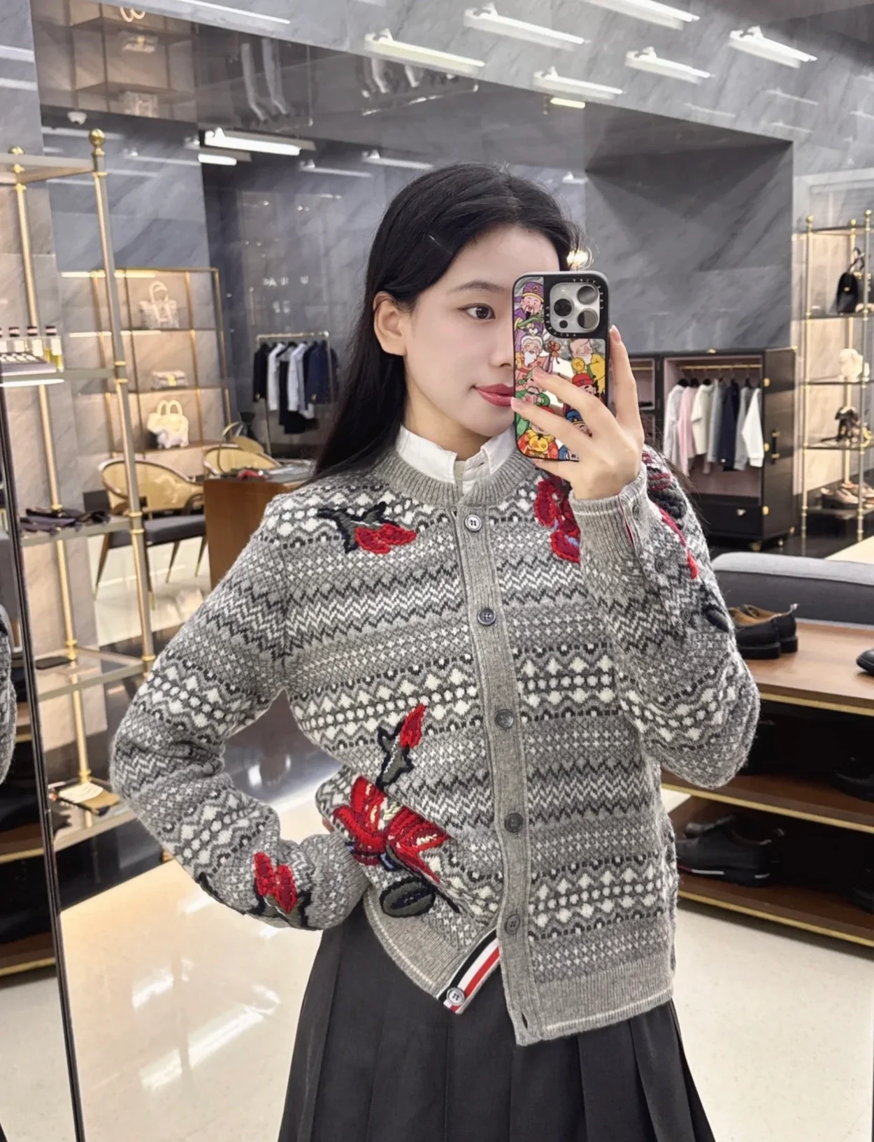 톰브라운 울 로즈 크루넬 가디건