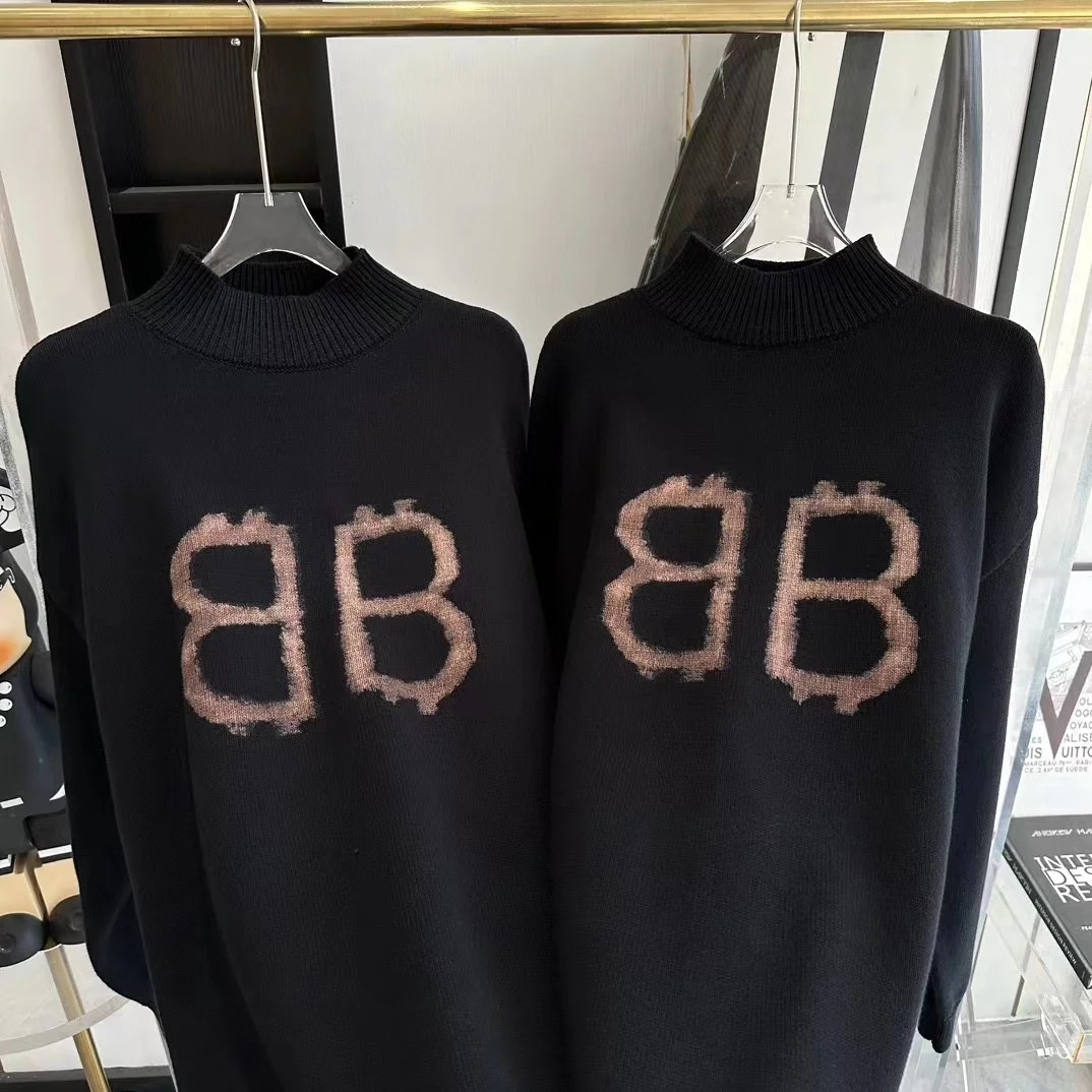 발렌시아가 BB 크립토 로고 블랙 니트