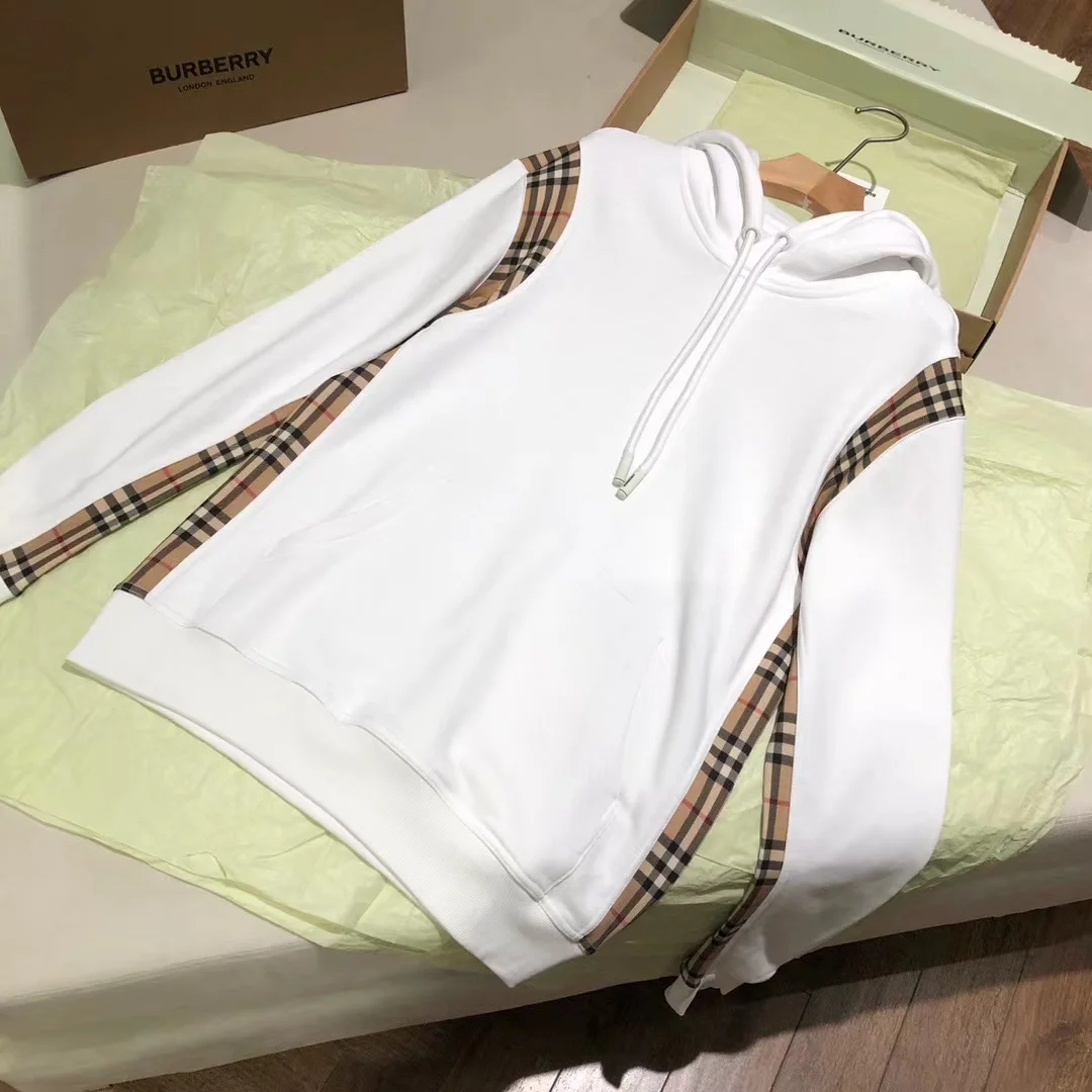 버버리 빈티지 체크 파넬 후디 화이트