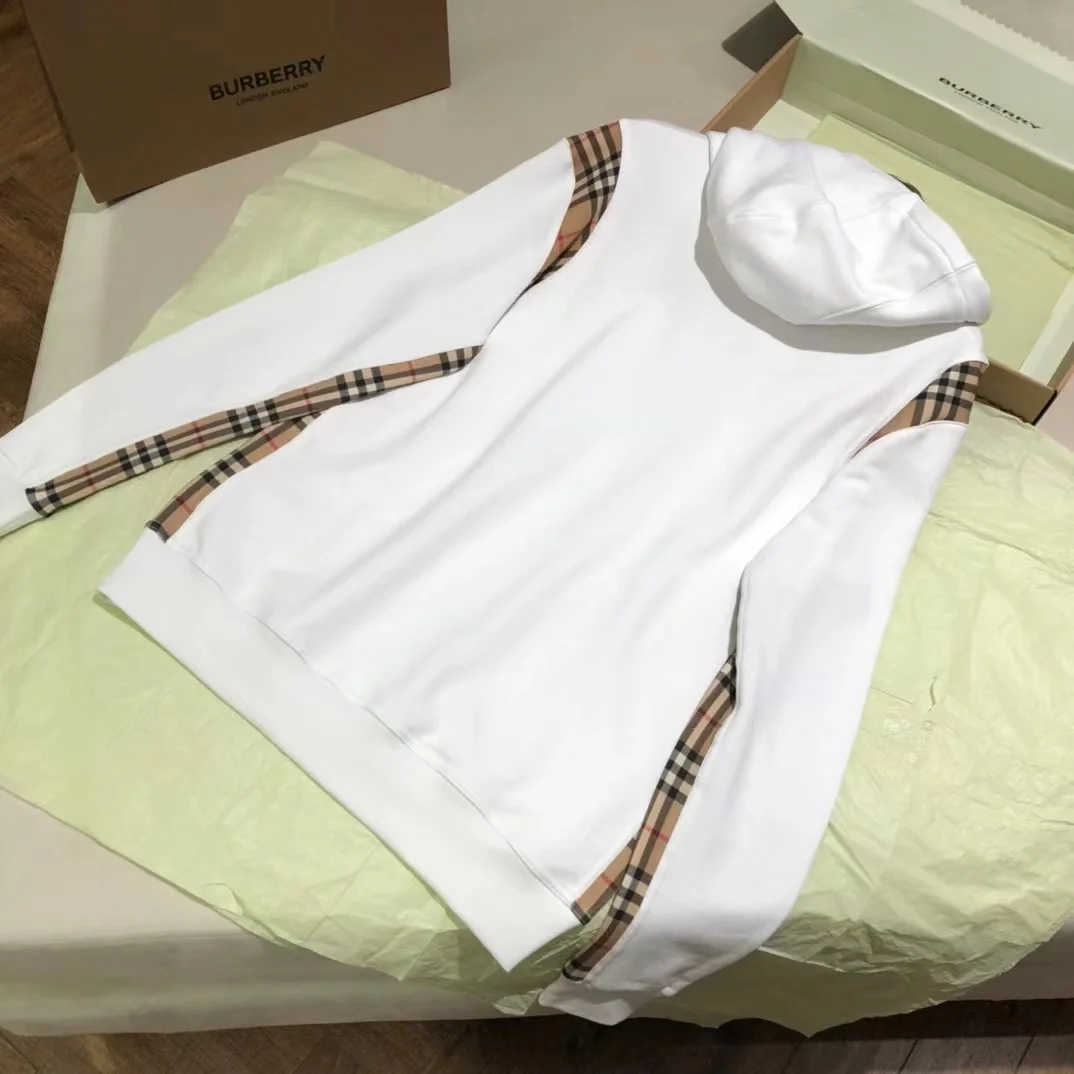 버버리 빈티지 체크 파넬 후디 화이트