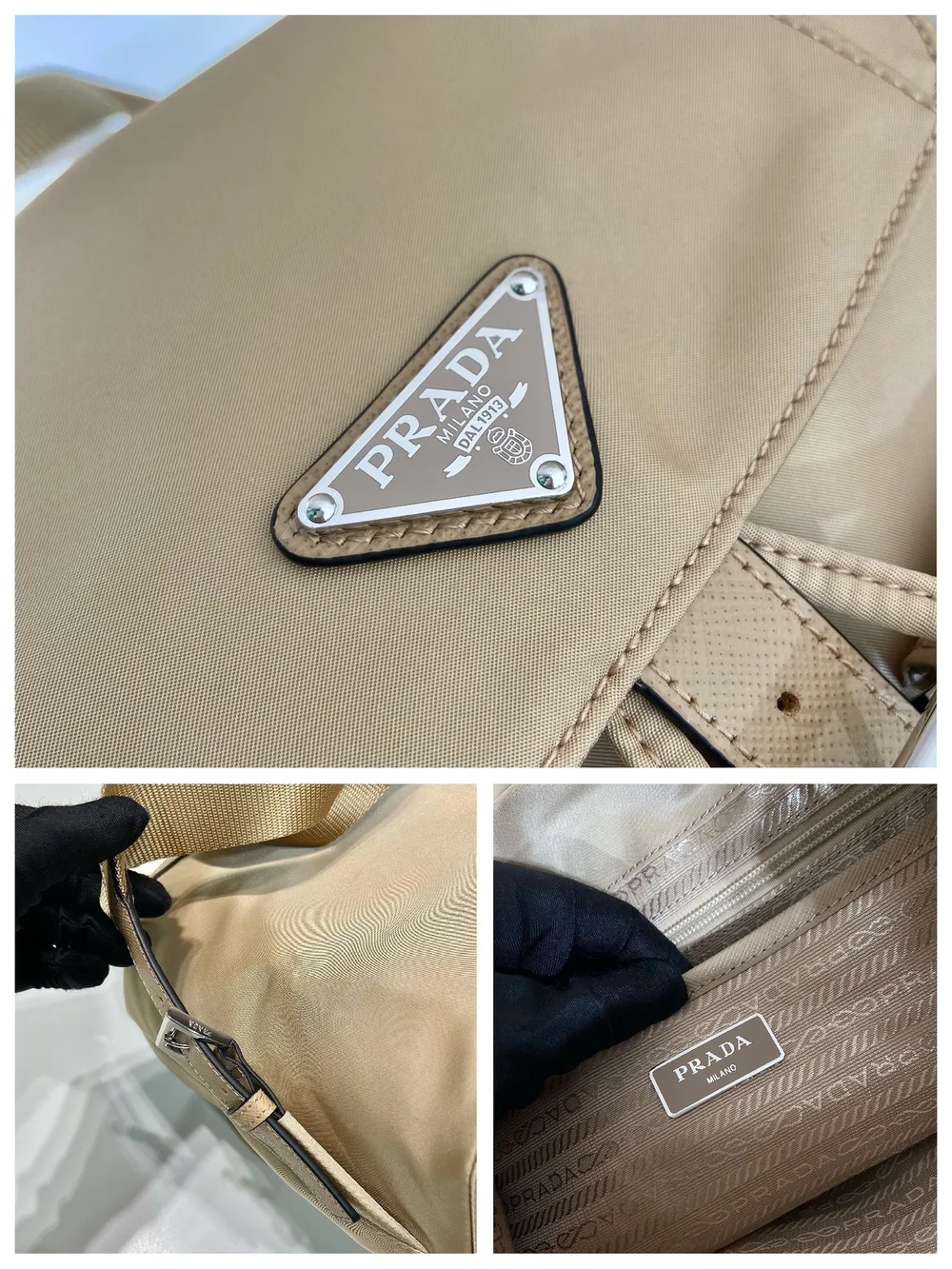 프라다 리나일론 백팩 데저트 베이지