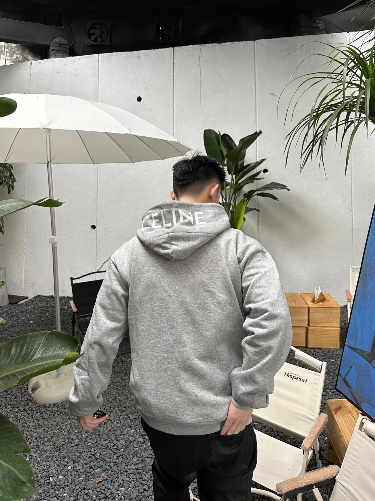 셀린느 코튼 플리스 후드 그레이