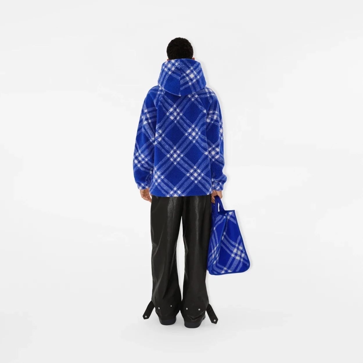 버버리 블루 플리스 체크 후드