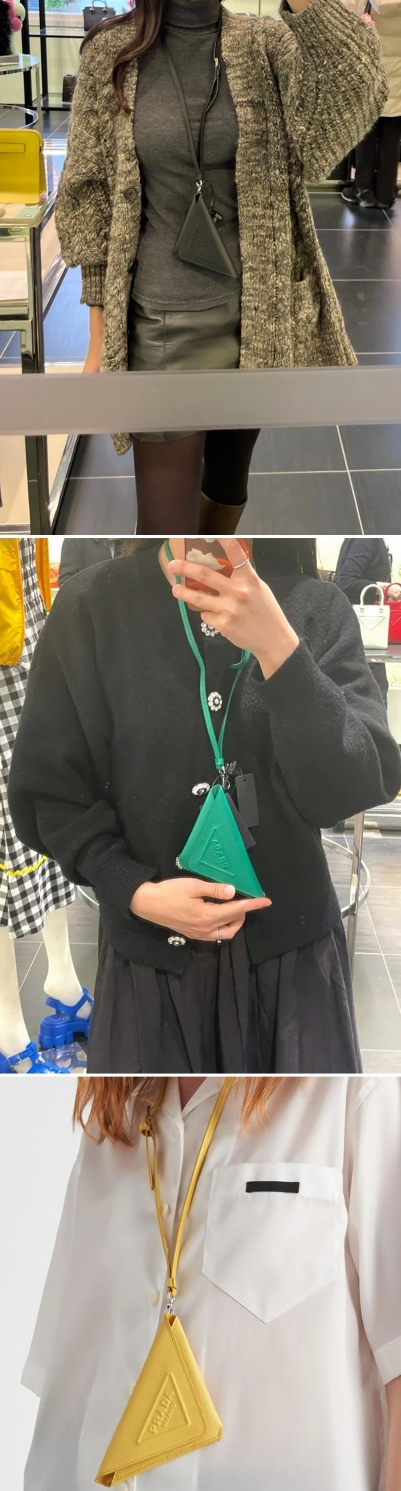 프라다 삼각 로고 사피아노 레더 키체인 트릭
