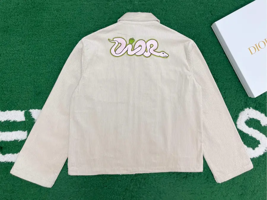 디올 AND KAWS 코튼 블렌드 코듀로이 지퍼 블루종 재킷