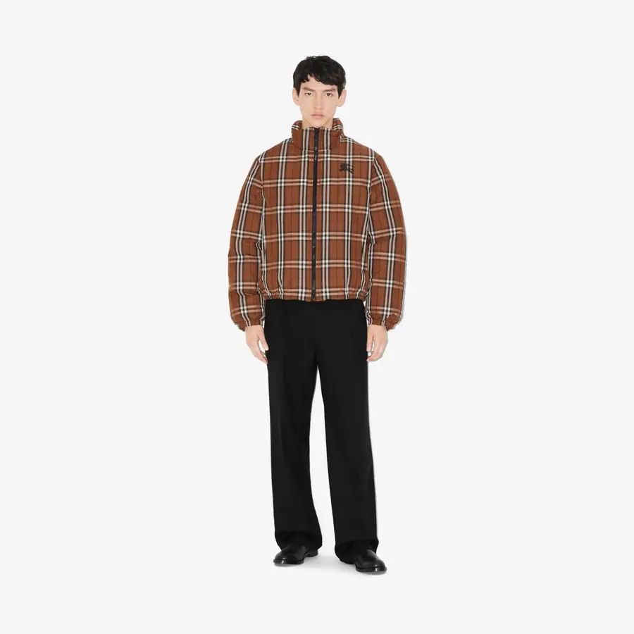 버버리 체크 나일론 퍼퍼 자켓 브라운