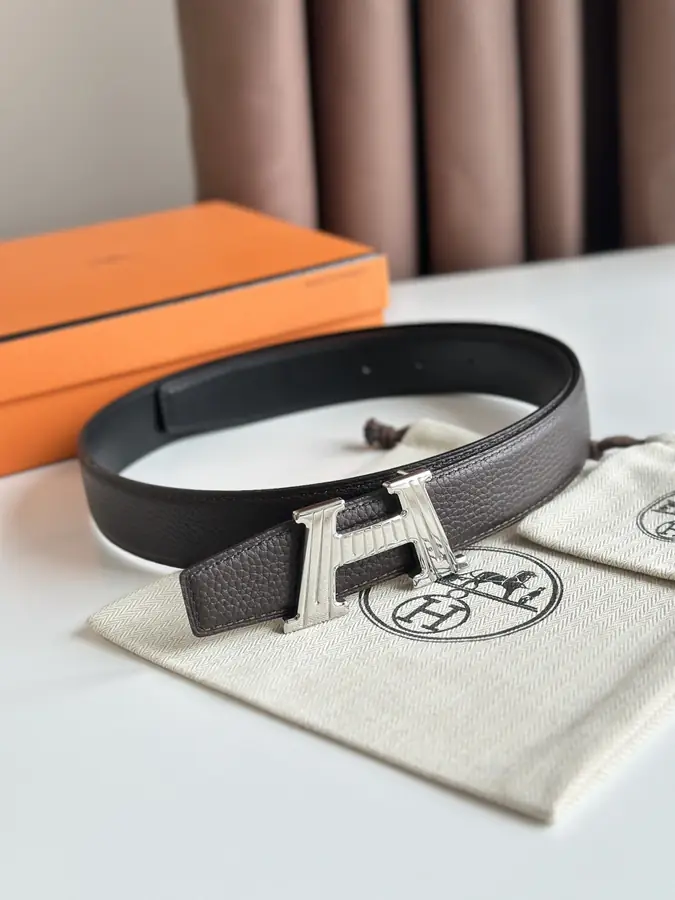 에르메스 H 토고 다크 브라운 벨트 은장 32mm