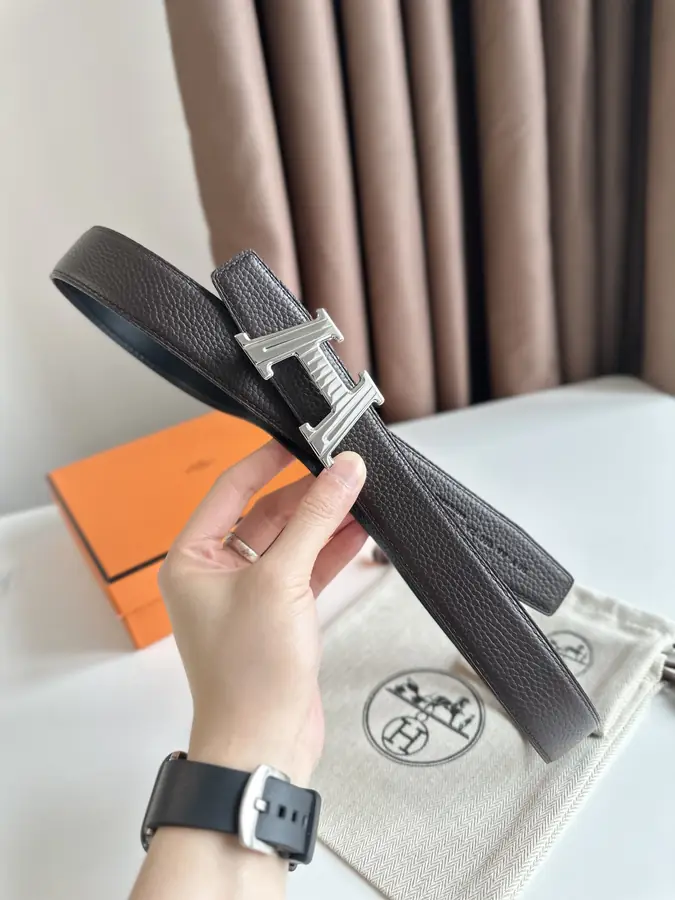 에르메스 H 토고 다크 브라운 벨트 은장 32mm