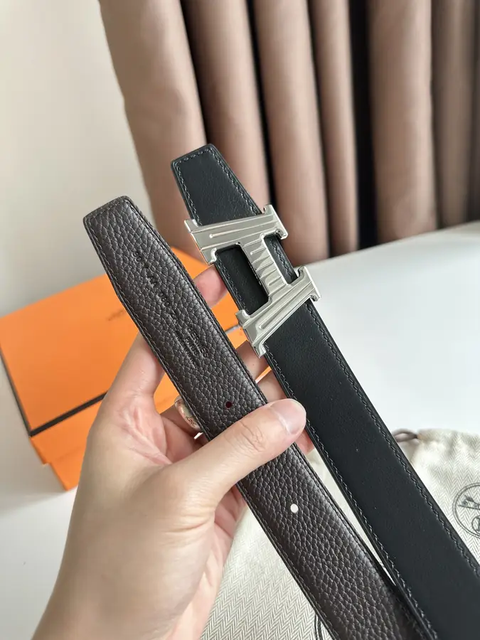 에르메스 H 토고 다크 브라운 벨트 은장 32mm