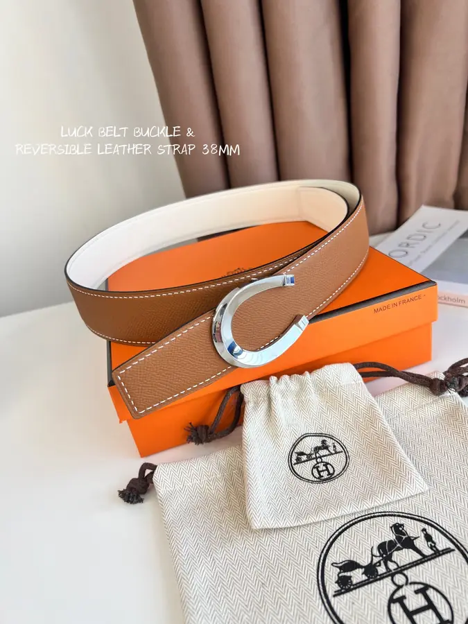에르메스 럭 리버서블 브라운 벨트 은장 38mm