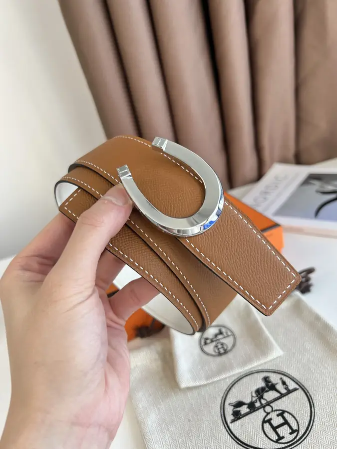 에르메스 럭 리버서블 브라운 벨트 은장 38mm