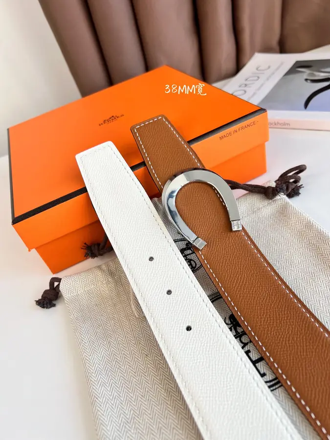 에르메스 럭 리버서블 브라운 벨트 은장 38mm
