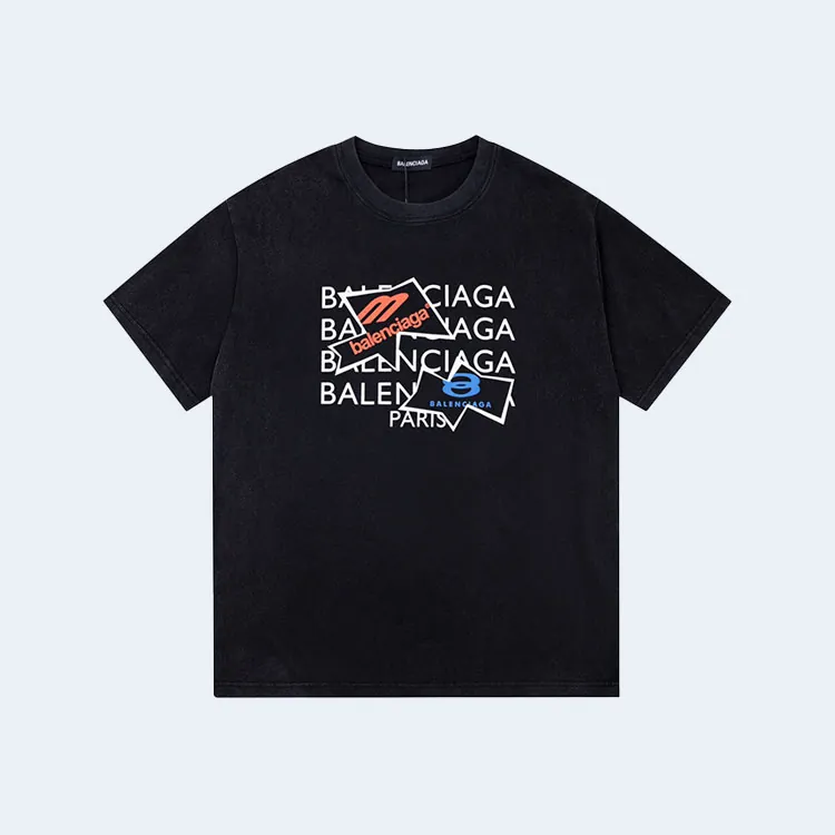 발렌시아가 트라이로고 티셔츠 블랙