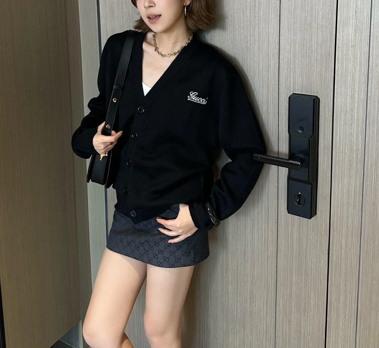 구찌 자수 더블 울 가디건