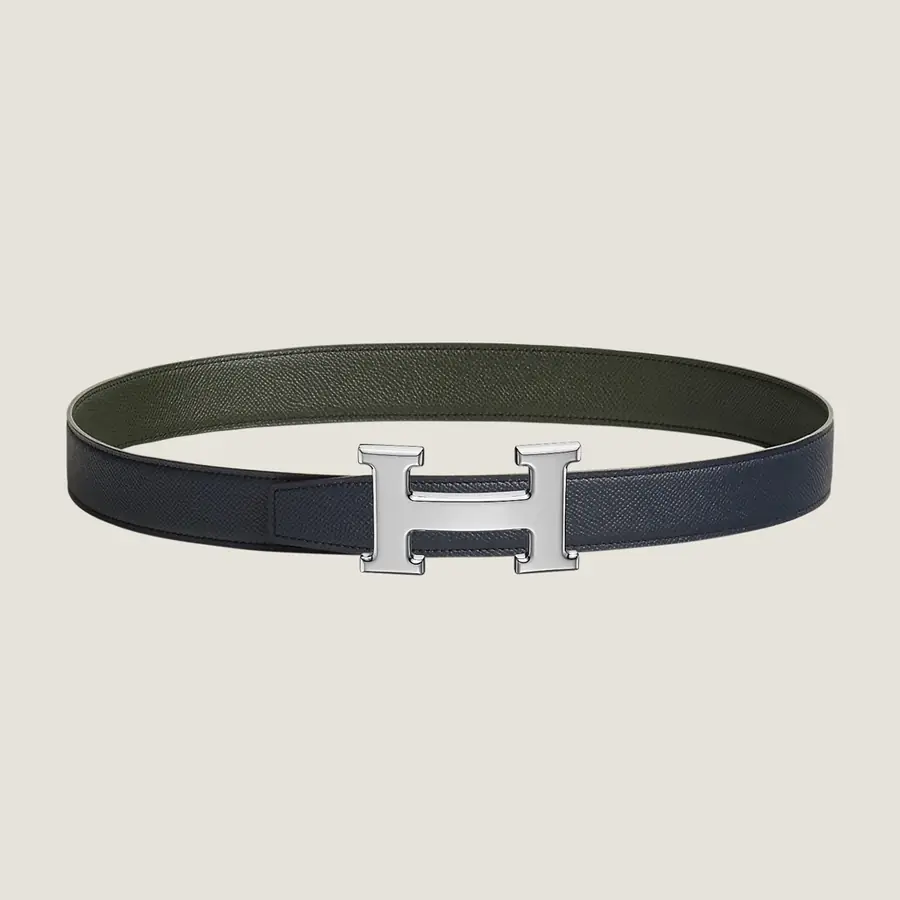 에르메스 H STRIE 리버서블 벨트 카키 은장 32mm