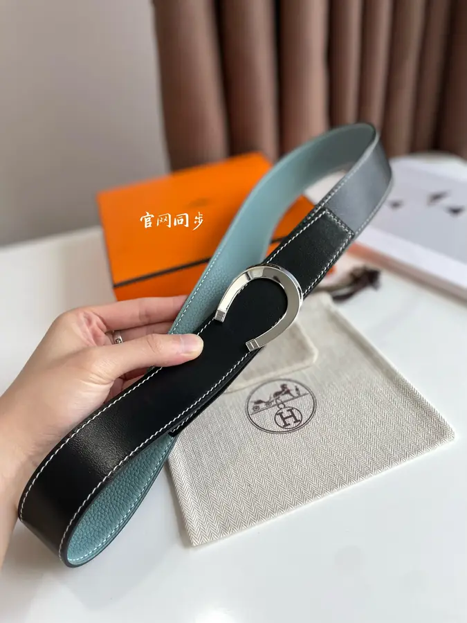 에르메스 럭 리버서블 벨트 블루 블랙 38mm
