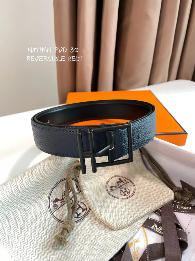 에르메스 네이단 리버서블 블랙 벨트 32mm