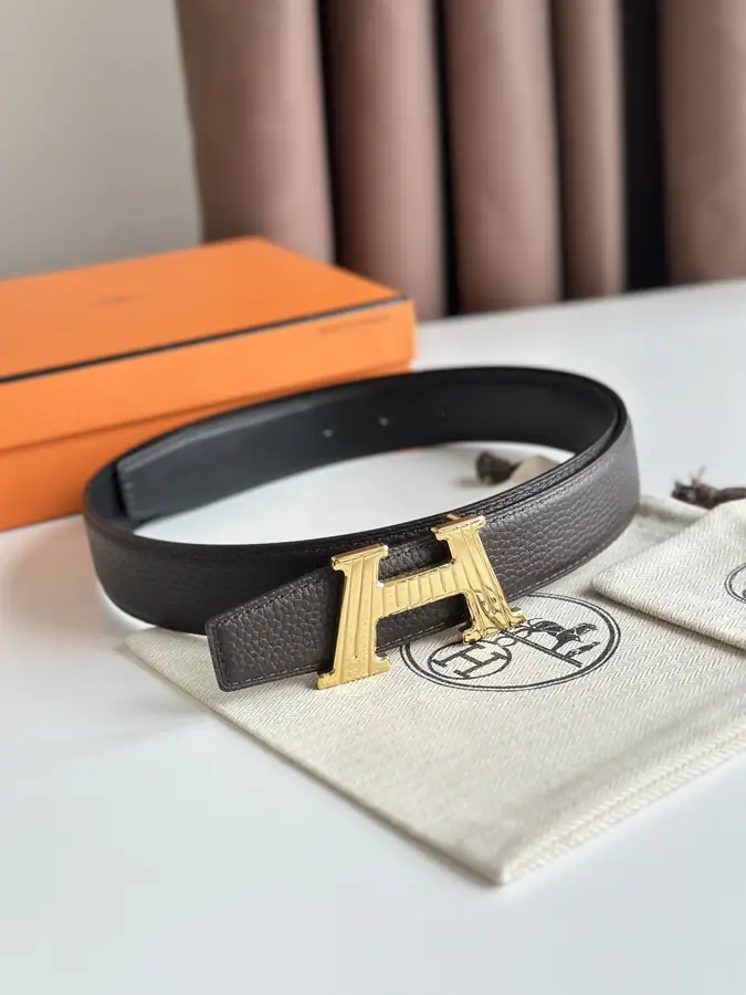 에르메스 H 토고 다크 브라운 벨트 금장 32mm