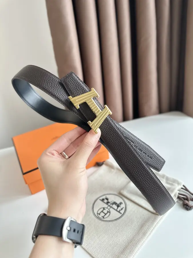 에르메스 H 토고 다크 브라운 벨트 금장 32mm