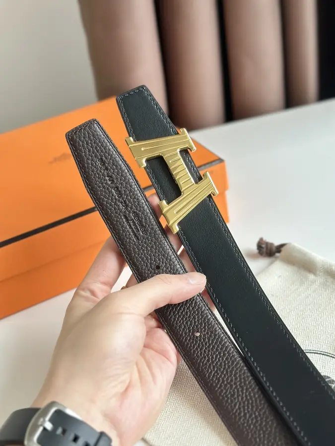 에르메스 H 토고 다크 브라운 벨트 금장 32mm